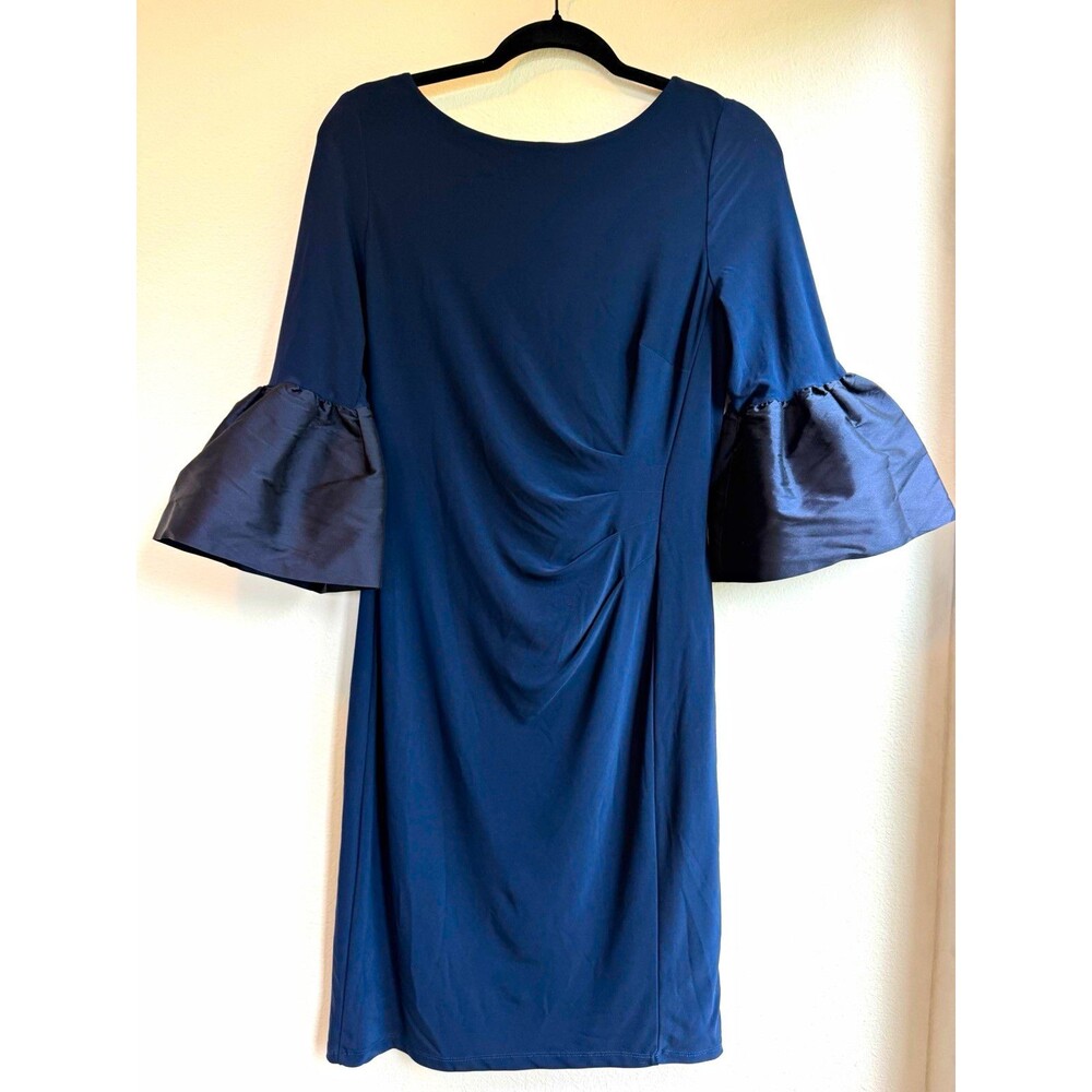 Lauren Ralph Lauren Blue Sheath Dress Boat Neck 3/4 Bell Sleeve Jersey 6